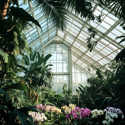 Orchids in Lush Glass Conservatory