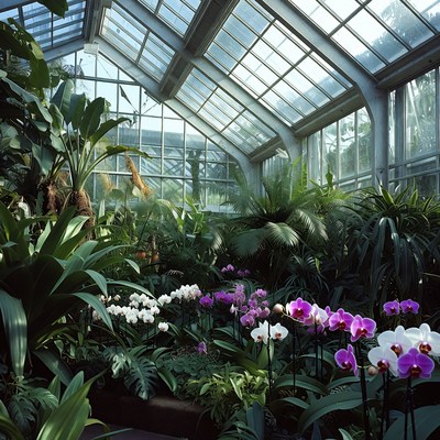 Orchids in Glass Greenhouse