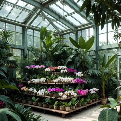 Orchids in Glass Greenhouse