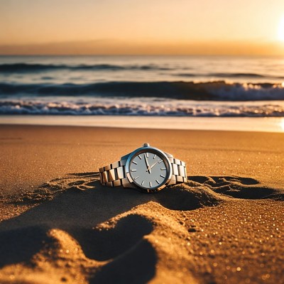 Silver Watch on Beach Sand