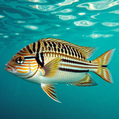 Colorful Striped Fish Underwater
