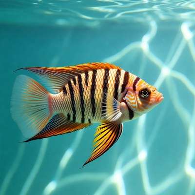 Colorful Striped Angelfish Underwater