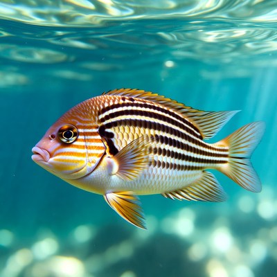 Striped Orange Fish Underwater