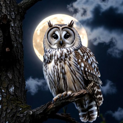 Barred Owl Perched on Tree Branch