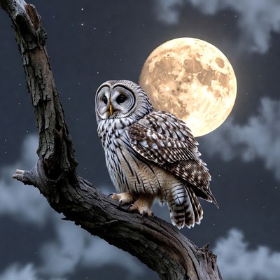 Barred Owl Perched on Tree Branch