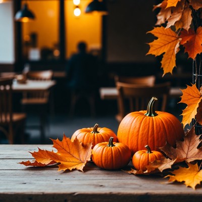 Autumn Pumpkins with Fall Leaves