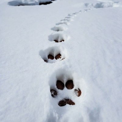 Dog paw prints in snow