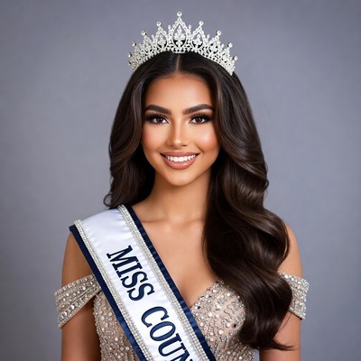 Smiling Woman Wearing Miss Crown Sash