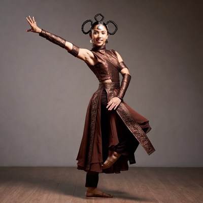 Asian woman dancing in tribal costume