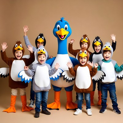 Kids in Duck Costumes with Mascot