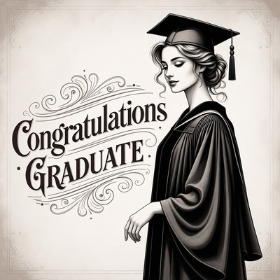 Vintage Graduate Woman Congratulations Illustration