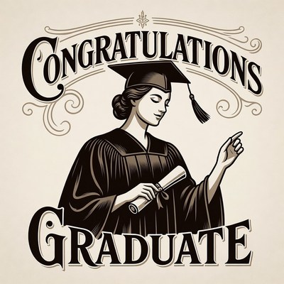 Woman in graduation gown holding diploma