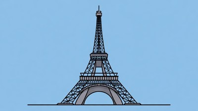 Eiffel Tower illustration on blue background