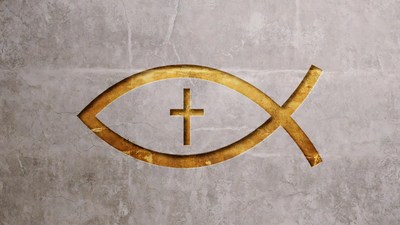 Golden Ichthys Fish with Cross