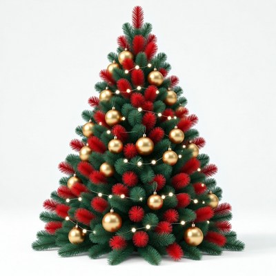 Red and Green Christmas Tree with Gold Ornaments
