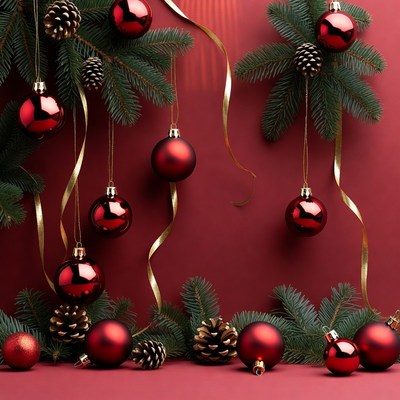 Red Christmas Ornaments Pine Cones