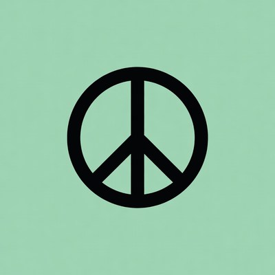 Black Peace Symbol on Green Background