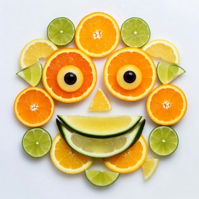 Happy Fruit Face with Oranges and Limes
