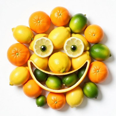 Happy face made of oranges lemons limes