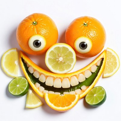 Happy face made of oranges and lemons