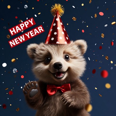 Cute raccoon in party hat waving