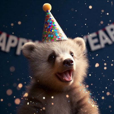 Baby Bear Wearing Party Hat