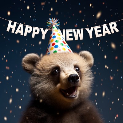 Bear Wearing Happy New Year Party Hat