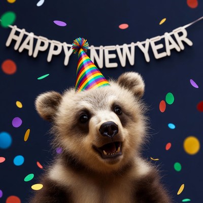 Bear cub in party hat