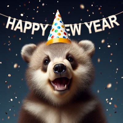 Bear Wearing Happy New Year Party Hat