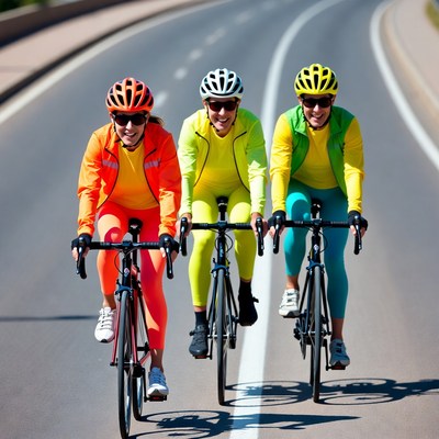 Three women cycling on bridge