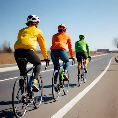 Three cyclists riding bikes on road