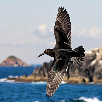 Black-winged Stilt Flying Over Ocean