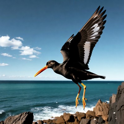 Black-winged Stilt Flying Over Ocean