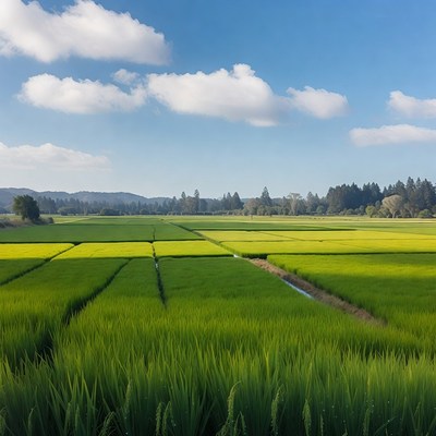 Vibrant Rice Paddy Fields Landscape