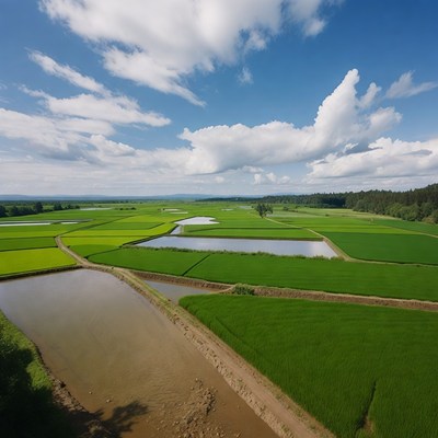 Aerial View of Rice Paddy Fields
