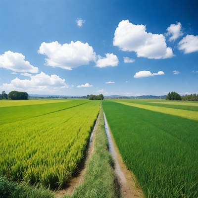 Rice Paddy Fields with Path