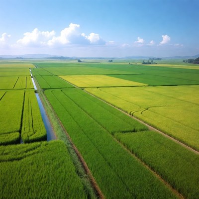 Aerial View of Rice Paddy Fields