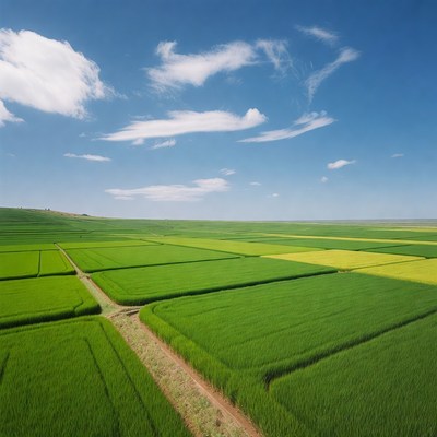 Aerial View Green Yellow Rice Fields