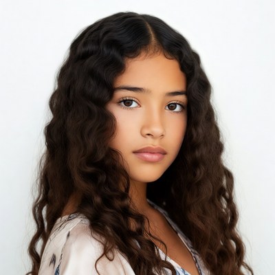 Young woman with curly brown hair