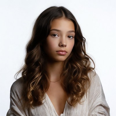 Teen girl with wavy brown hair
