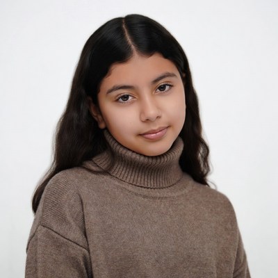 Latino girl in brown turtleneck sweater