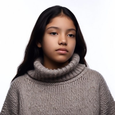 Latino girl in gray turtleneck sweater