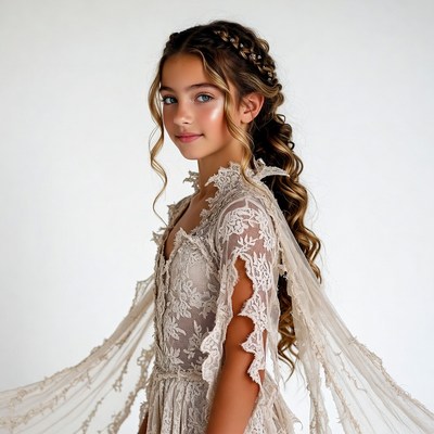 Girl in lace dress with braided hair
