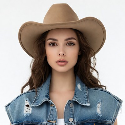Woman wearing beige cowboy hat