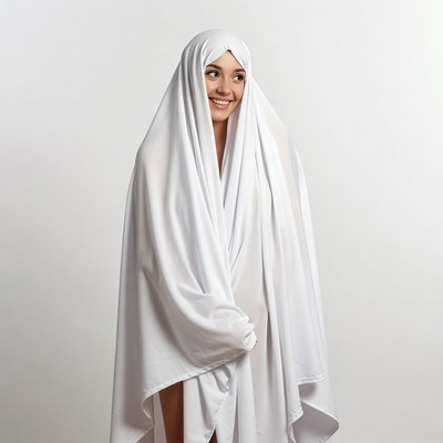 Smiling woman in white hijab