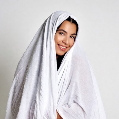 Smiling woman in white headscarf