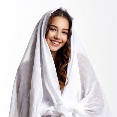 Smiling girl in white headscarf