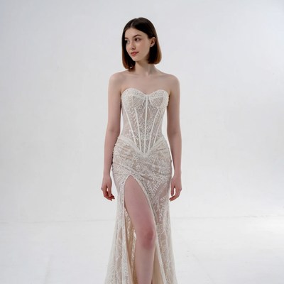 Woman in Lace Wedding Gown