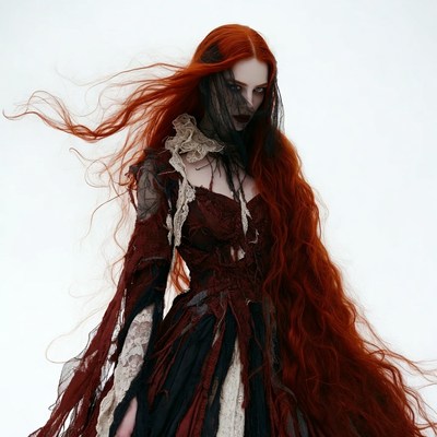 Redhead woman in gothic torn dress