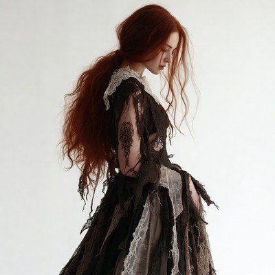 Woman in tattered lace gown